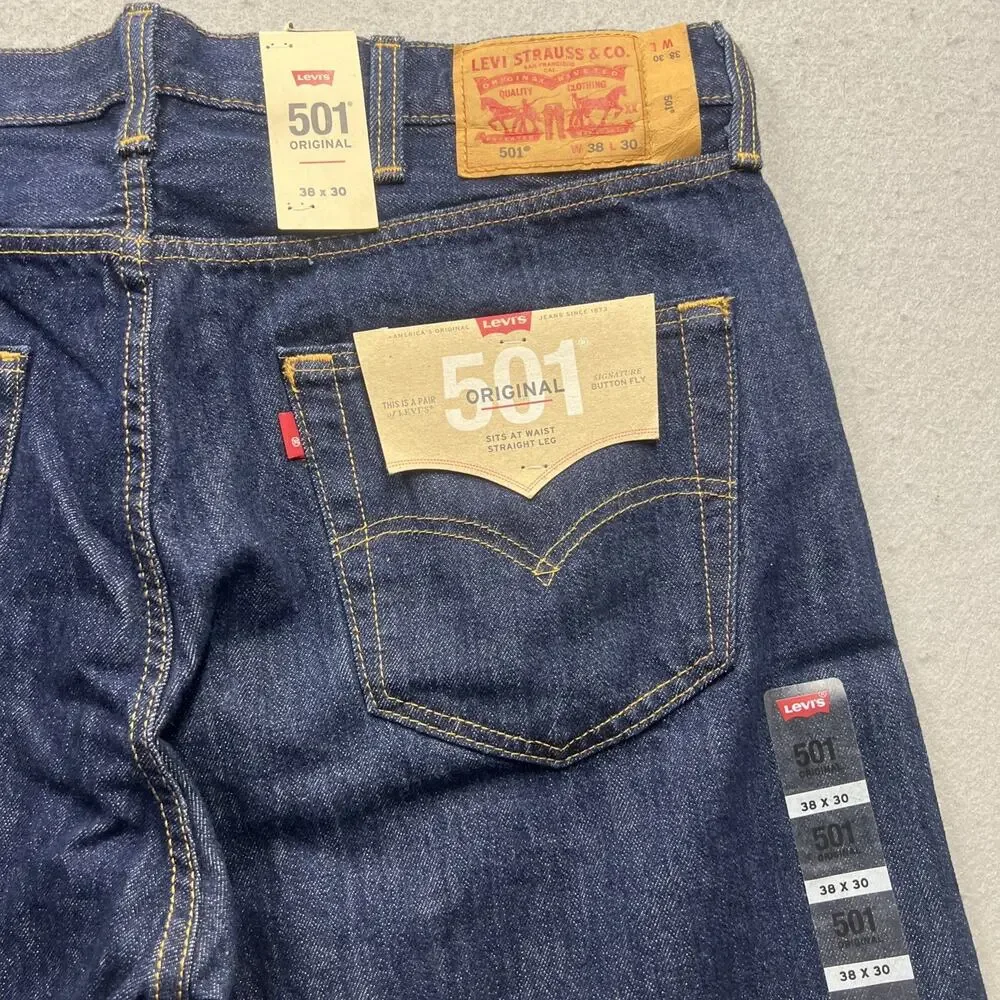Levis Men's 501 Original Fit Jeans Straight Leg Button Fly 100% Cotton Dark Wash